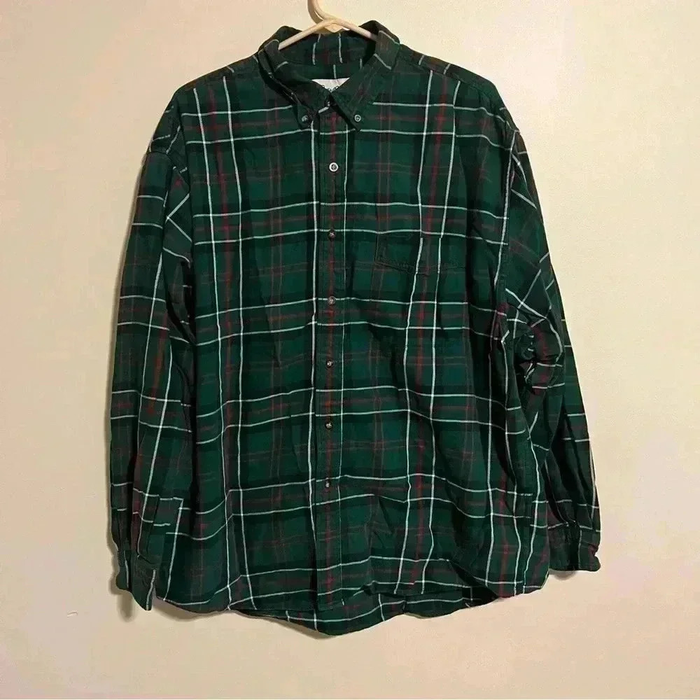 Eddie Bauer 100% Cotton Plaid Button Down Shirt Size XL